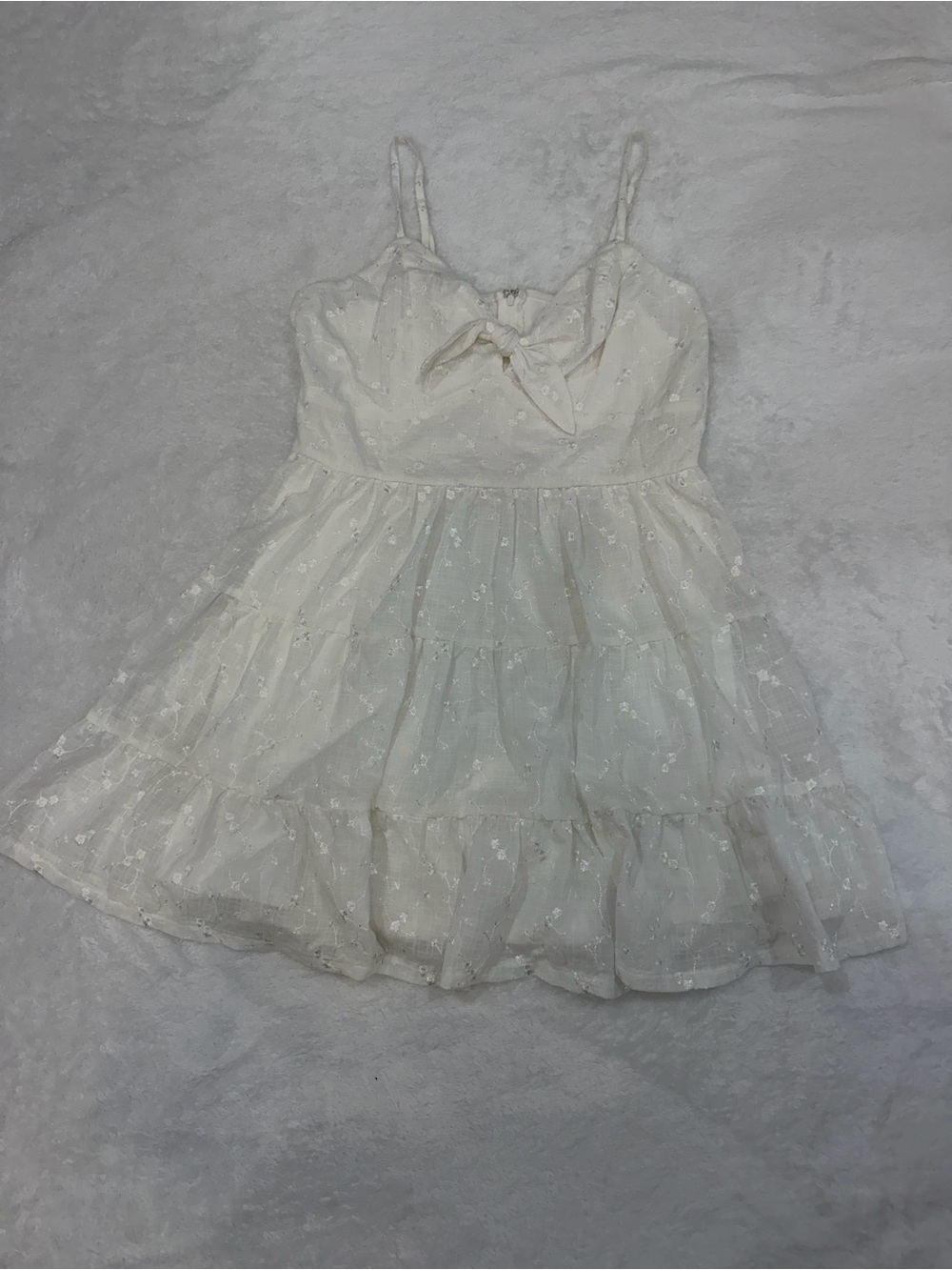 Altar'd State Ivory Eyelet Tiered Mini Dress with Front Tie